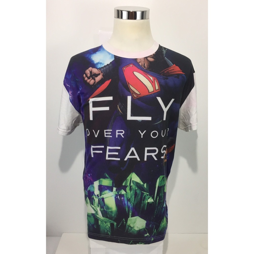 Super Man Mens Large Shirt Fly Over Your Fears Slowbucks DC Comics Tie Dyed